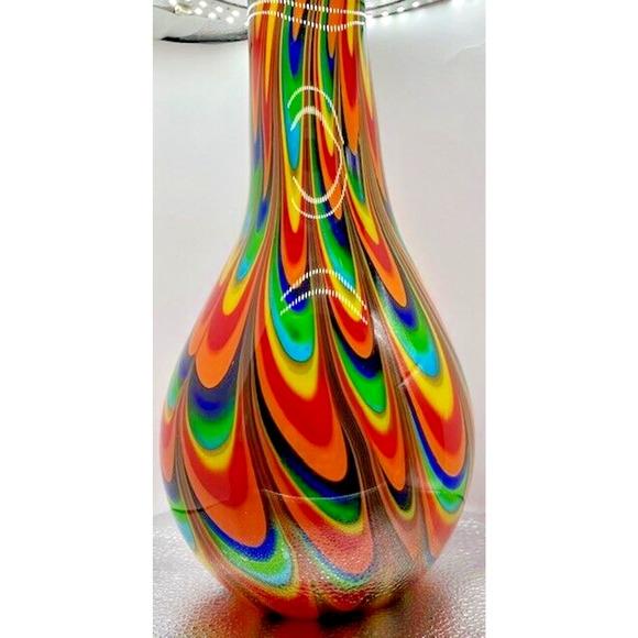 Art Glass Vase Modern Studio Swags & Red Interior 12" x 5" - 7 lbs - Picture 3 of 8